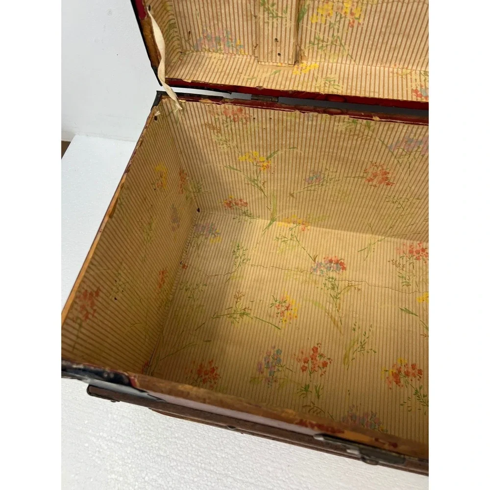 Wood Dollhouse Steamer Trunk Miniature Antique Storage Box Chest SALESMAN SAMPLE